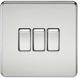 Knightsbridge Screwless 10AX 3G 2-Way Switch - Polished Chrome - SF4000PC