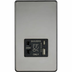 Knightsbridge Shaver socket with dual USB A+C (5V DC 2.4A shared) - black nickel - SF8909BN