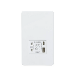 Knightsbridge Shaver socket with dual USB A+C (5V DC 2.4A shared) - matt white - SF8909MW