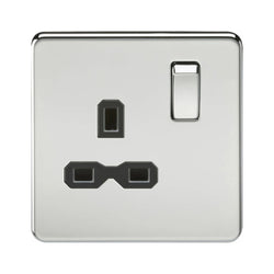 Knightsbridge Screwless 13A 1G DP switched socket - polished chrome with black insert - SFR7000PC