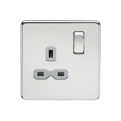 Knightsbridge Screwless 13A 1G DP switched socket - polished chrome with grey insert - SFR7000PCG