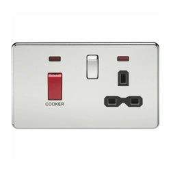 Knightsbridge Screwless 45A DP switch and 13A switched socket with neon - polished chrome with black insert - SFR8333NPC