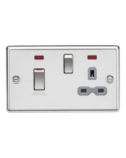 Knightsbridge Screwless 45A DP switch and 13A switched socket with neons - polished chrome with grey insert - SFR8333NPCG