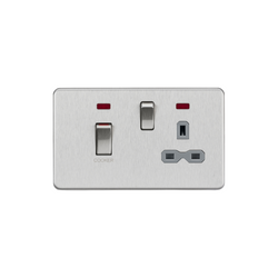 Knightsbridge 45A DP switch and 13A switched socket with neons - brushed chrome with grey insert - SFR83MNBCG