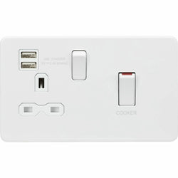 Knightsbridge 45A DP Switch and 13A switched socket with dual USB charger - matt white - SFR83UMMW