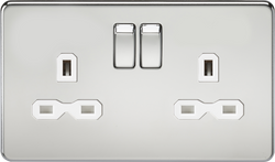 Knightsbridge Screwless 2 Gang Double Socket, Polished Chrome with White Inserts - SFR9000PCW