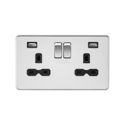 Knightsbridge 13A 2G switched socket with dual USB charger A + A (2.4A) - Polished chrome with black insert - SFR9224PC