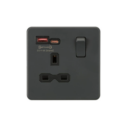 Knightsbridge 13A 1G Switched Socket with dual USB [FASTCHARGE] A+C - Anthracite - SFR9919AT