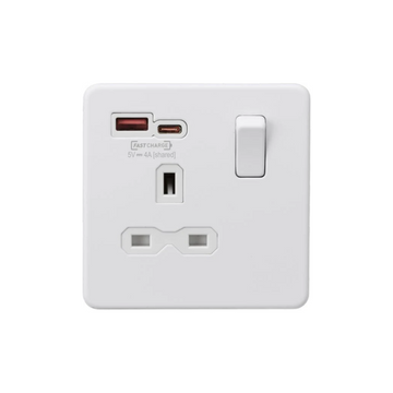 Knightsbridge 13A 1G Switched Socket with dual USB [FASTCHARGE] A+C - Matt White - SFR9919MW