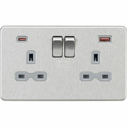 Knightsbridge 13A 2G DP Switched Socket with Dual USB A+C 20V DC 2.25A (Max. 45W) - Matt Black with Black Insert