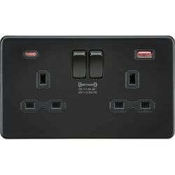 Knightsbridge 13A 2G DP Switched Socket with Dual USB A+C 20V DC 2.25A (Max. 45W) - Matt Black with Black Insert