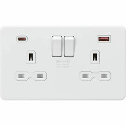 Knightsbridge 13A 2G DP Switched Socket with Dual USB A+C [45W FASTCHARGE] - Matt White - SFR9945MW