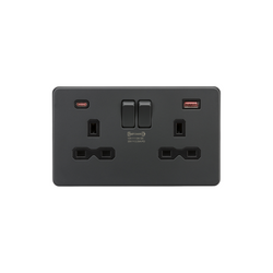 Knightsbridge 13A 2G DP Switched Socket with Dual USB A+C 20V DC 2.25A (Max. 45W) - Anthracite with Black Insert