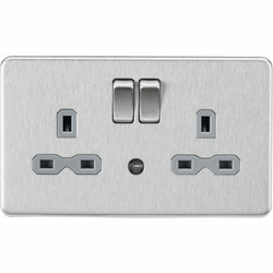 Knightsbridge 13A 2G DP switched socket with night light function - Brushed chrome with grey insert - SFR9NLBCG