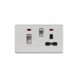 Knightsbridge 45A DP switch and 13A switched socket with neons - brushed chrome with black insert - SFR83MNBC