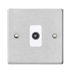 Hamilton Hartland 1 Gang Non Isolated TV 1 In/1 Out Coaxial Socket - Satin Steel with White Insert  - 74TV-W