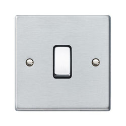 Hamilton Hartland 10AX 1 Gang 2 Way Light Switch - Satin Chrome with Black Inserts  - 76R21SC-B