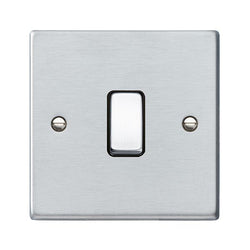 Hamilton Hartland 10AX 1 Gang Intermediate Light Switch - Satin Chrome with Black Inserts  - 76R31SC-B