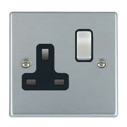 Hamilton Hartland 13A 1 Gang Double Pole Switched Socket - Satin Chrome with Black Insert  - 76SS1SC-B