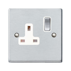 Hamilton Hartland 13A 1 Gang Double Pole Switched Socket - Satin Chrome with White Insert  - 76SS1SC-W