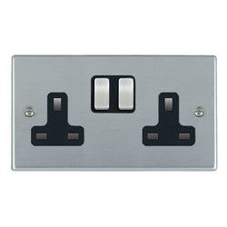 Hamilton Hartland 13A 2 Gang Double Pole Switched Socket - Satin Chrome with Black Inserts  - 76SS2SC-B