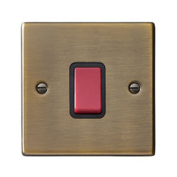 Hamilton Hartland 45A 1 Gang Double Pole Cooker Switch - Antique Brass with Black Insert  - 7945-B