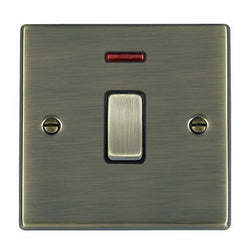 Hamilton Hartland 20A 1 Gang Double Pole Switch with Neon - Antique Brass with Black Insert  - 79DPAB-B