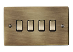 Hamilton Hartland 10A 4 Gang 2 Way Light Switch - Antique Brass with Black Inserts  - 79R24AB-B