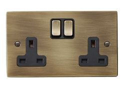 Hamilton Hartland 13A 2 Gang Double Pole Switched Socket - Antique Brass with Black Inserts  - 79SS2AB-B