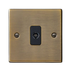 Hamilton Hartland 1 Gang Non Isolated TV 1 In/1 Out Coaxial Socket - Antique Brass with Black Insert  - 79TV-B