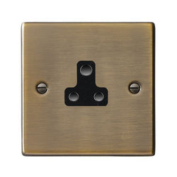 Hamilton Hartland 5A 1 Gang Unswitched Double Pole Round Pin Socket - Antique Brass/Black Insert  - 79US5B