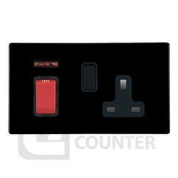 Hamilton Hartland CFX 45A 1 Gang DP Cooker Switch & 13A Switched Socket & Neon - Jet Black/Black  - 7BC45SS1BL-B