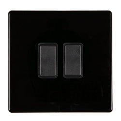 Hamilton Hartland CFX 10AX 2 Gang 2 Way Screwless Light Switch - Jet Black/Black Inserts  - 7BCR22BL-B