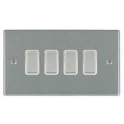 Hamilton Hartland 10A 4 Gang 2 Way Light Switch - Satin Steel with White Inserts  - 74R24SS-W