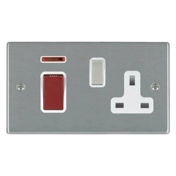 Hamilton Hartland 45A 1 Gang DP Cooker Switch & 13A Switched Socket & Neon - Sat Steel/White Inserts  - 7445SS1SS-W