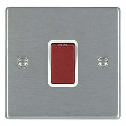 Hamilton Hartland 45A 1 Gang Double Pole Cooker Switch - Satin Steel with White Insert  - 7445-W