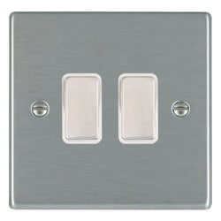 Hamilton Hartland 10A 2 Gang 2 Way Light Switch - Satin Steel with White Inserts  - 74R22SS-W