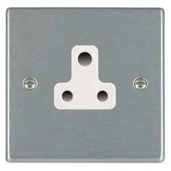 Hamilton Hartland 5A 1 Gang Unswitched Double Pole Round Pin Socket - Satin Steel with White Insert  - 74US5W