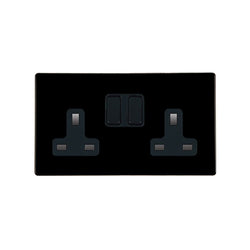 Hamilton Hartland CFX 13A 2 Gang Screwless DP Switched Socket - Jet Black with Black Inserts  - 7BCSS2BL-B