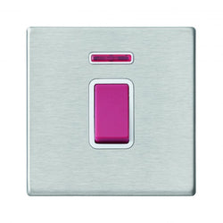 Hamilton Hartland G2 45A 1 Gang Screwless DP Cooker Switch with Neon - Satin Steel with White Insert  - 7G2445NW