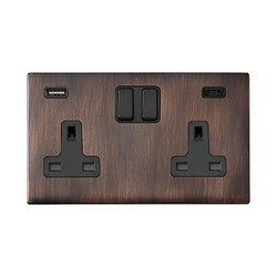 Hamilton Hartland G2 13A 2 Gang Screwless Type A/C USB Socket with 2 x USB - 4.8A - Etrium Bronze  - 7G2EBSS2USBCBL-B