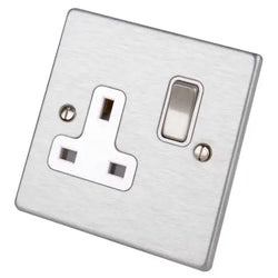 Hamilton Hartland 13A 1 Gang Double Pole Switched Socket - Satin Steel with White Insert  - 74SS1SS-W