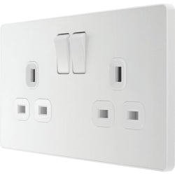 BG Evolve Pearl White Double Switched 13A Power Socket - PCDCL22W