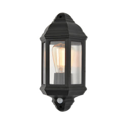 Forum Athena Half Wall Lantern with PIR - Black - CZ-26743-BLK