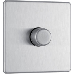 BG Nexus Flatplate Screwless Brushed Steel 1 Gang 2 Way Intelligent Leading Edge Dimmer Switch Push On/Off  - FBS81P