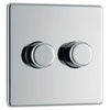 BG Screwless Flatplate Polished Chrome 400W Double Dimmer Switch, 2-Way Push On/Off - FPC82P