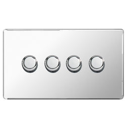 BG Nexus Flatplate Screwless Polished Chrome 4 Gang 2 Way Intelligent Leading Edge Dimmer Switch Push On/Off  - FPC84P