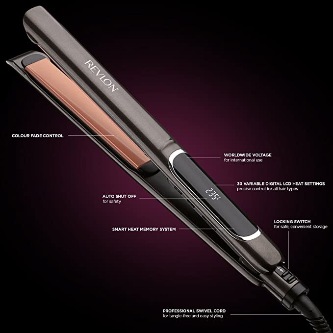 Revlon Pro Collection Salon Straight Hair Straightener with Advanced Copper XL Plates Black RVST2175UK