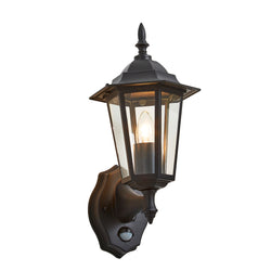 Forum Libourne 6 Panel E27 Traditional Wall Lantern w PIR - Black - ZN-38606-BLK