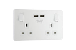 BG Evolve Pearl White Double Switched 13A Power Socket + 2 X USB (3.1A) - PCDCL22U3W